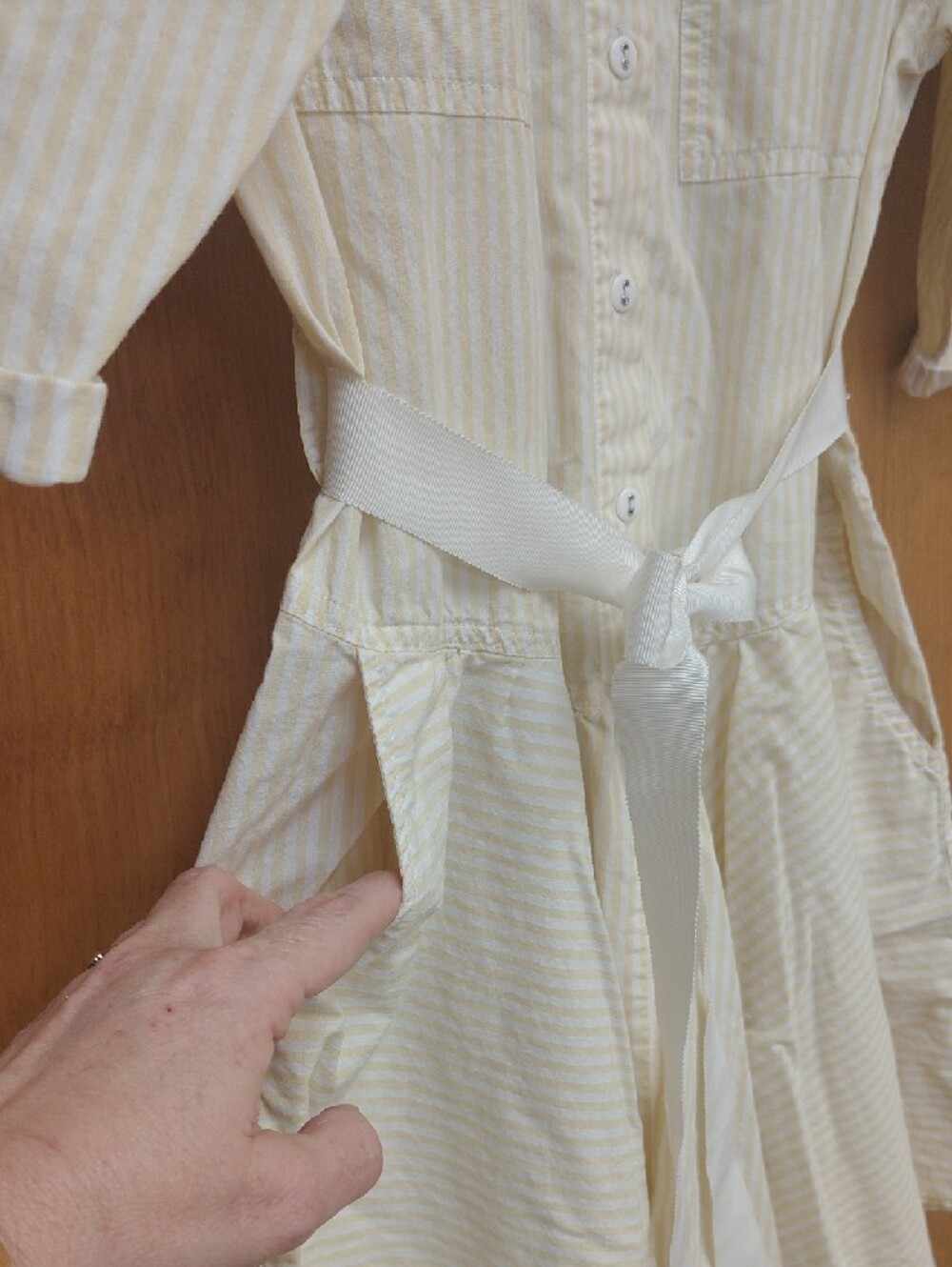 Free People Cream and White Striped Button-Front Shirt Dress With Drop Waist - Picture 5 of 12